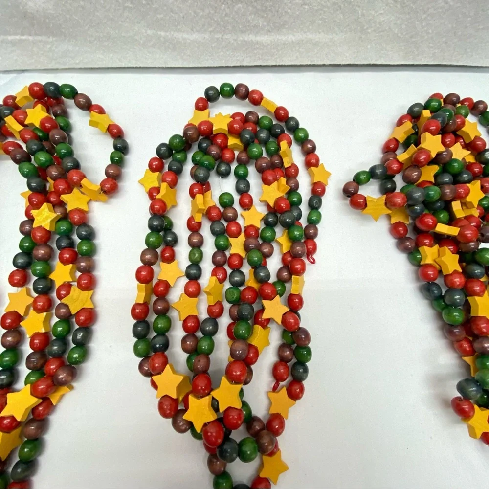 Festive Holiday Star Bead Garland set of 4 wooden bead a Little Over 9 feet each